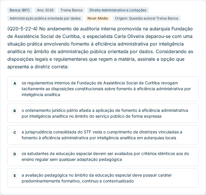 Questão real de direito no Treina Banca com alternativas e área de resposta
